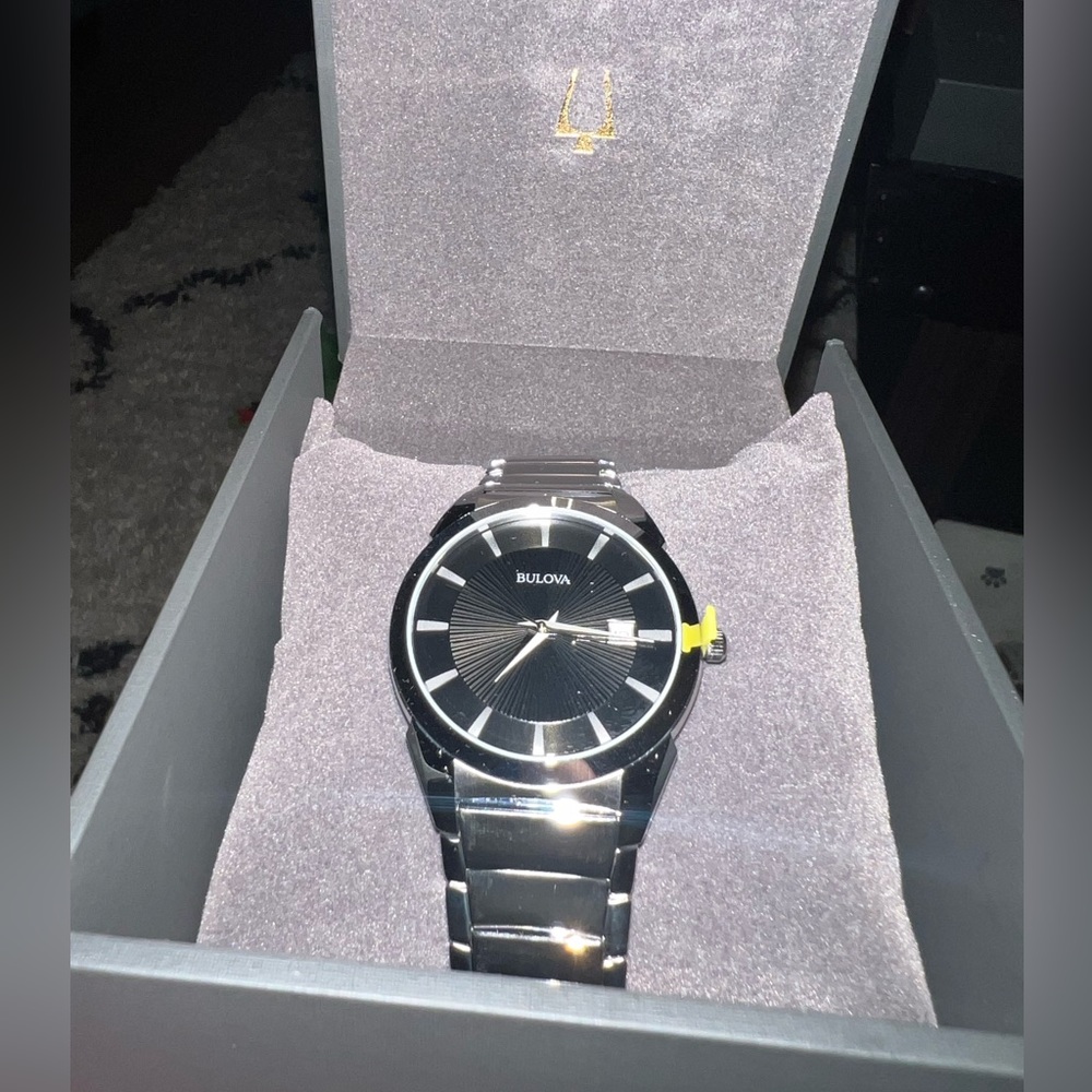 Bulova Men's 3-Hand Calendar Date Quartz Watch, Patterned Dial, 38mm